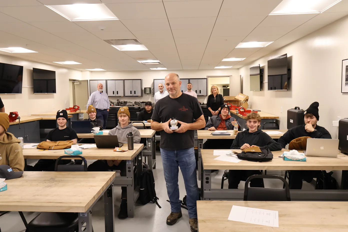 Steel Apple winner Mike Coughlin and his SUNY Erie auto tech students